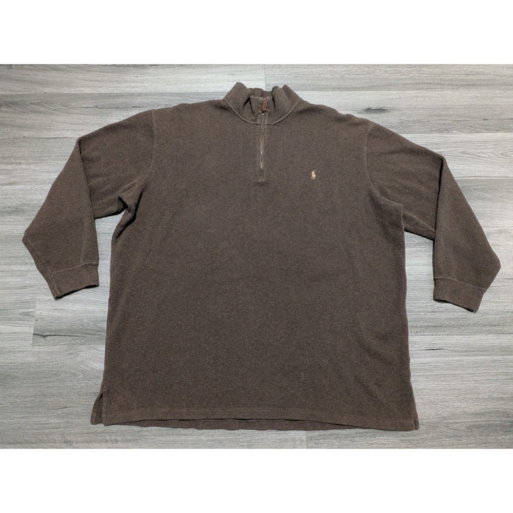Polo Ralph Lauren Men's Brown 100% Cotton Quarter Zip Pullover Sweater Size 4XLT